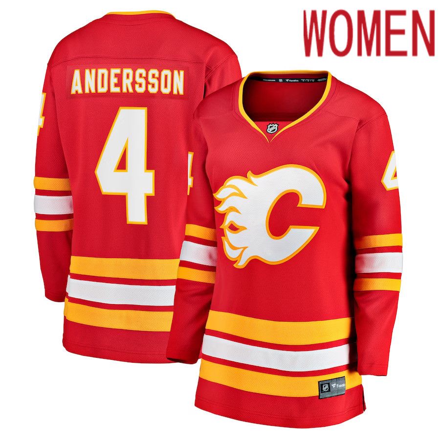 Women Calgary Flames #4 Rasmus Andersson Fanatics Branded Red Home Team Breakaway Player NHL Jersey